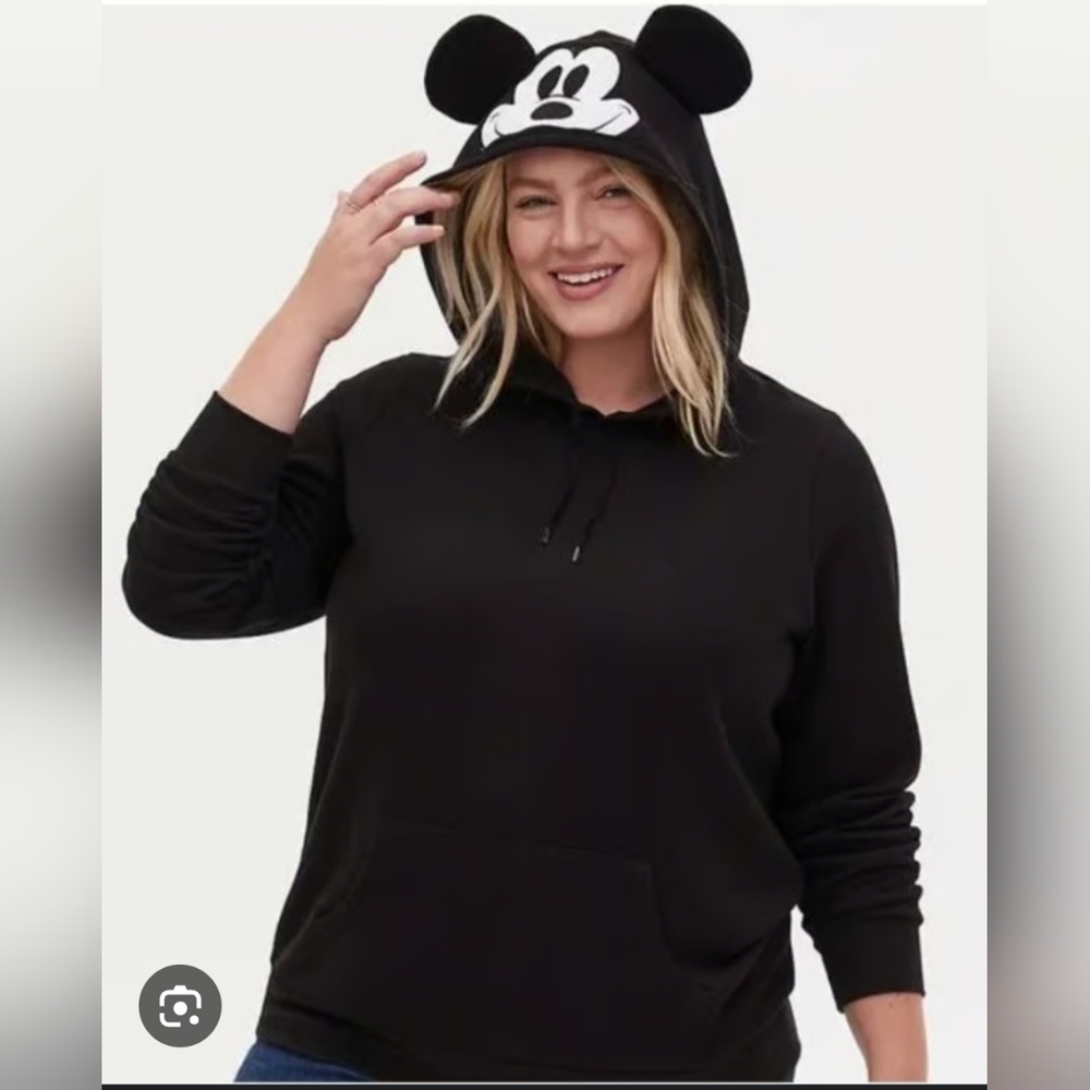 Torrid Disney Mickey Mouse Pullover Hoodie Sweatshirt With Ears Size 2 2X Black